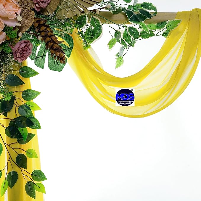 MDS Halloween Chiffon Draping Fabric - 1 Panel, 30" Wide x 75ft Long - Sheer Spooky Arbor & Canopy Drapery for Haunted House Backdrops, Party Ceilings, DIY Costumes & Themed Events - Yellow