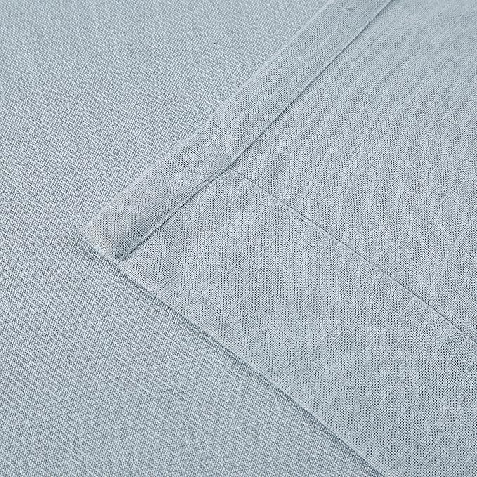 Vision Home Blue Grey Pinch Pleated Semi Sheer Curtains Textured Linen Blended Light Filtering Window Curtains 112 inch for Living Room Bedroom Pinch Pleat Drapes with Hooks 2 Panels 40" Wx112 L