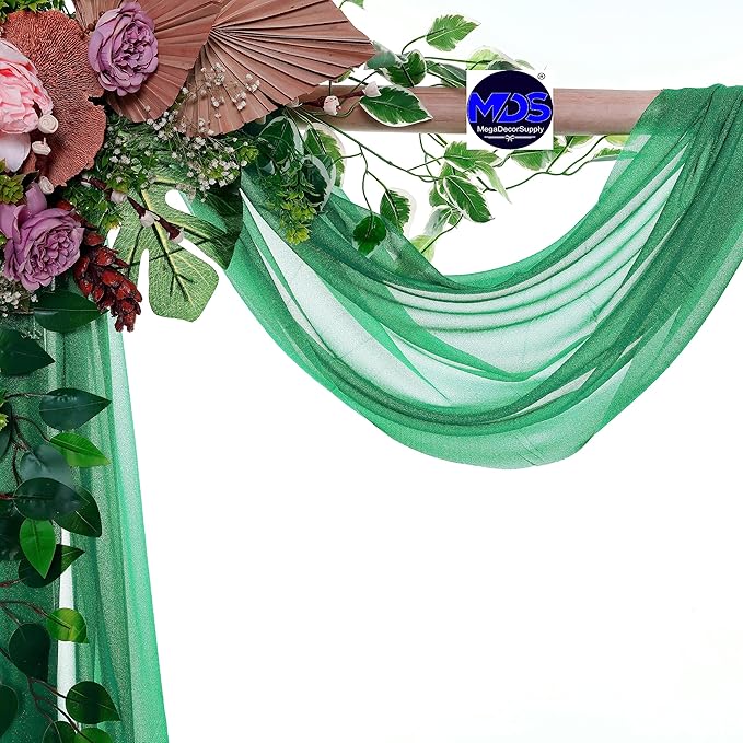 MDS Halloween Chiffon Draping Fabric - 2 Panel, 30" Wide x 50ft Long - Sheer Spooky Arbor & Canopy Drapery for Haunted House Backdrops, Party Ceilings, DIY Costumes & Themed Events - Emerald Green