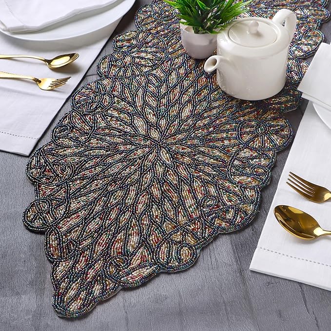 Premium Beaded Table Runner - 13x36 Elegant & Durable Home Décor for Dining, Weddings, Parties & Special Occasions with Non-Slip Backing, Versatile & Easy-Care (Multi) - CLEENTABLE