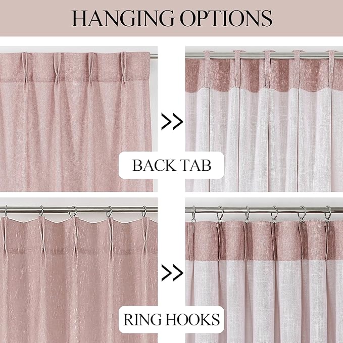 Vision Home Pink Pinch Pleated Semi Sheer Curtains for Girls Bedroom Living Room Textured Light Filtering Window Curtains 112 inch Rayon Blended Pinch Pleat Pink Drapes with Hooks 2 Panels 40"Wx112"L