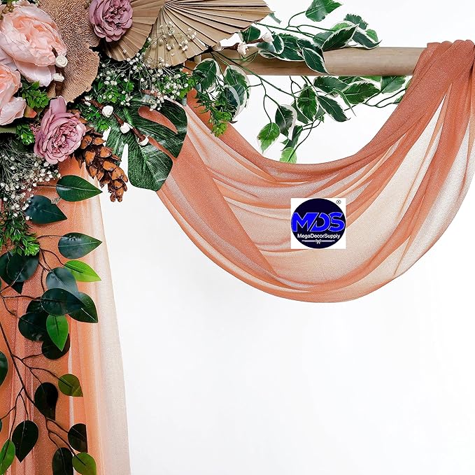 MDS Halloween Chiffon Draping Fabric - 2 Panel, 30" Wide x 75ft Long - Sheer Spooky Arbor & Canopy Drapery for Haunted House Backdrops, Party Ceilings, DIY Costumes & Themed Events - Coral Peach