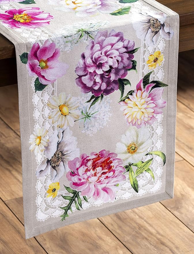 Maison d' Hermine Table Runner 100% Cotton Single Layer Table Runners 108 inches Long Decorative for Home Kitchen Dining Party Baby Shower Wedding Bridal Shower Spring Summer (Pivoine, 14.50" x 108")