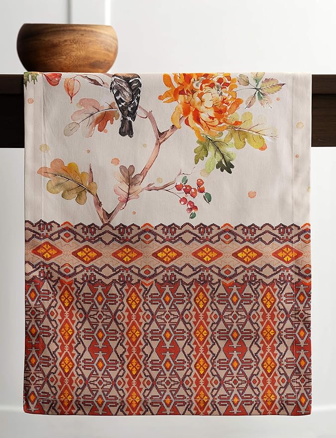Maison d' Hermine Table Runner 100% Cotton Single Layer Table Runners 72 inches Long for Thanksgiving Christmas Decorations Home Kitchen Dining Party Wedding (Kelim - Prairie, 14.5" x 72")