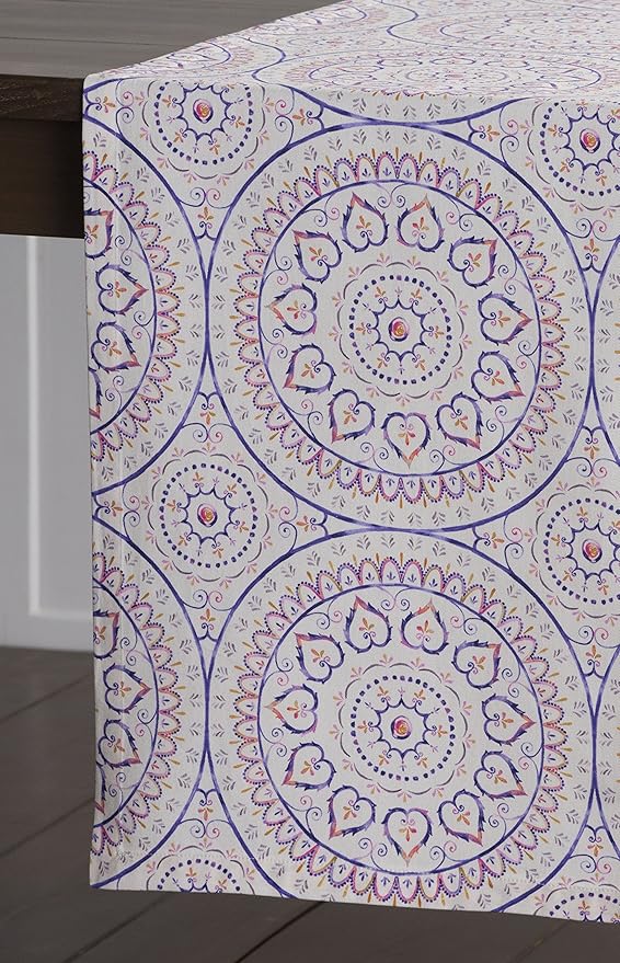 Maison d' Hermine Table Runner 100% Cotton Single Layer Table Runners 108 inches Long Decorative for Home Kitchen Dining Party Baby Shower Wedding Bridal Shower Spring Summer (Mandala, 14.50" x 108")