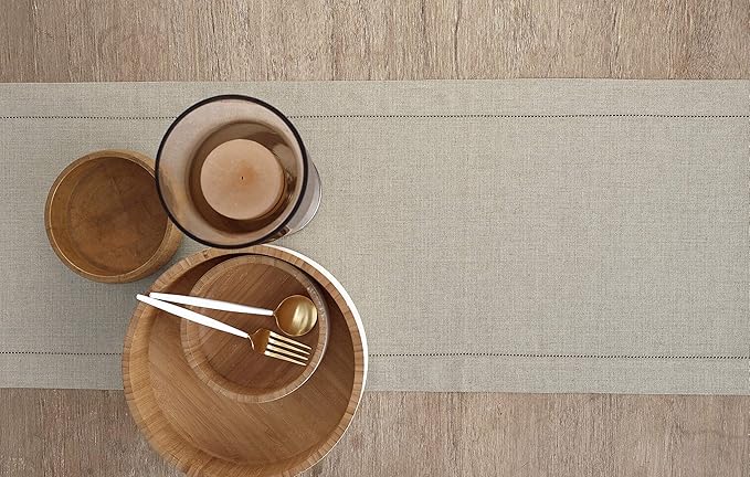 Solino Home Linen Natural Table Runner 72 Inches Long - 100% Pure Linen Hemstitch Table Runner 14 x 72 Inch for Dresser, Dining, Fall, Autumn, Halloween, Thanksgiving, Christmas - Classic Hemstitch