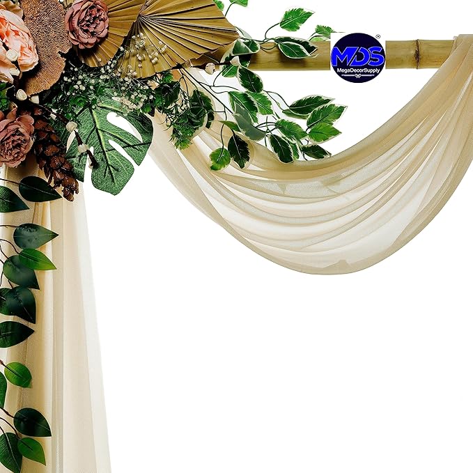 MDS Halloween Chiffon Draping Fabric - 1 Panel, 30" Wide x 30ft Long - Sheer Spooky Arbor & Canopy Drapery for Haunted House Backdrops, Party Ceilings, DIY Costumes & Themed Events - Champagne Gold