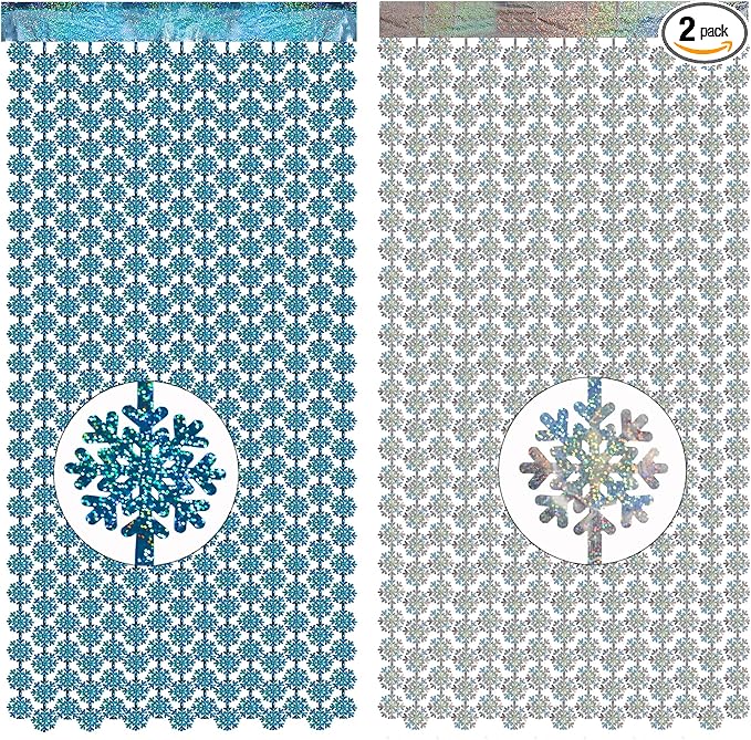 GREATRIL Silver Blue Snowflake Fringe Curtain Winter Onederland Streamers Backdrop with Sparkling Snowflake for Christmas Birthdays Party Decoration -3.2ft x 6.5ft - 2 Pack