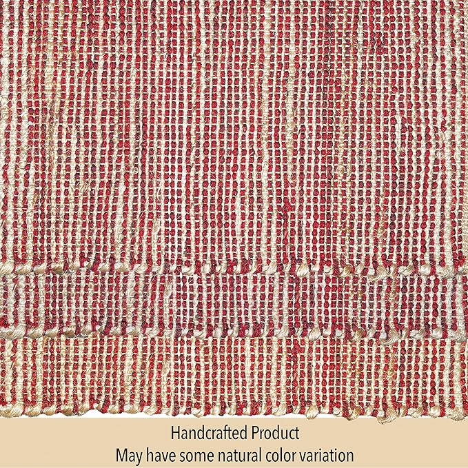 Chardin home Natural Jute Table Runner 13x90 Inch – Vintage Boho Rustic Table Decor – Handwoven Table Runner in Natural Jute and Red – Farmhouse Dining or Console Table Accent
